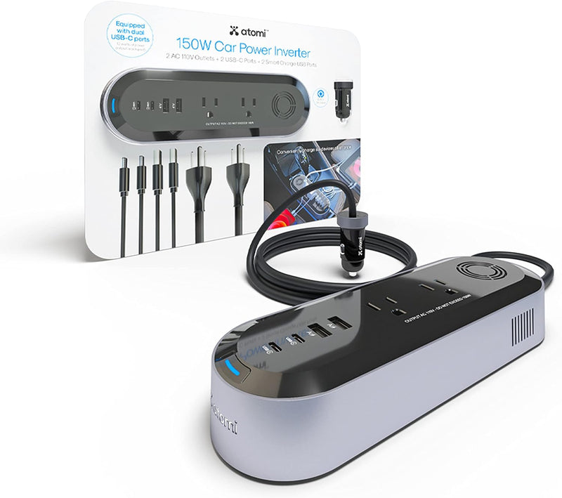 Atomi 150W Car Power Inverter with 2 AC 110V Outlets